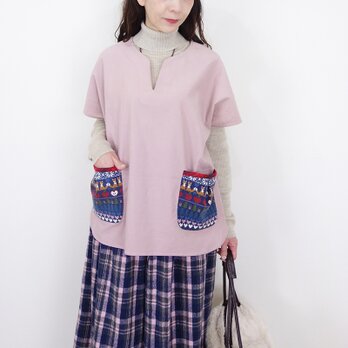 [予約販売] くすみピンクコーデュロイとFOXポケットのイレギュラーヘムプルオーバー