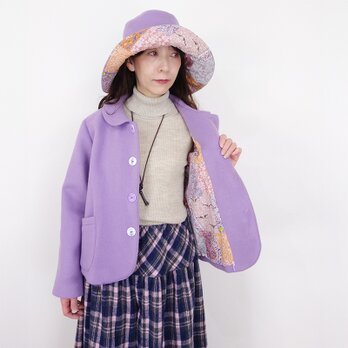ラベンダーウールビーバーの丸襟ジャケット（リンクハットあり）