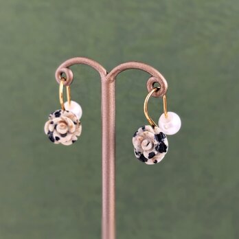 SUS316ピアス[Dalmatian jasper rose/Gold]サージカルステンレス 薔薇 天然石 2WAY パール