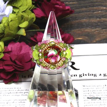 （新作）姫バラ転写玉リッチリング〔転写玉/スワロパール/チェコビーズ ビーズリング〕《ビーズアクセサリー》