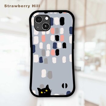 覗き込む 黒猫  北欧  イラスト 耐衝撃 グリップケース iPhoneケース