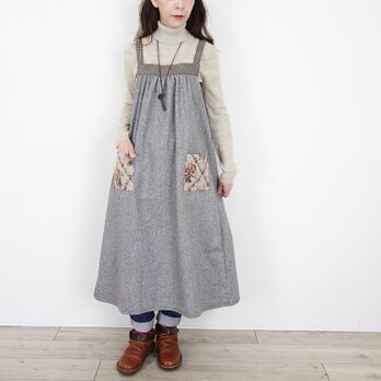 ウールツイードとゴブランポケットのキャミワンピース