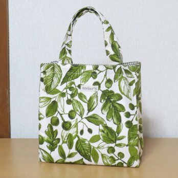 ミニスクエアトートバッグ★葉っぱ柄（グリーン）