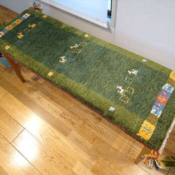 ペルシャ　ギャッベ ミニランナー　ラグ　115x40cm 緑色　生命の木　ヤギ　羊　パネル　RD4973