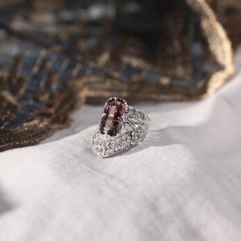 【一点もの】レース模様リング（Silver×バイカラートルマリン）