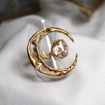 【一点もの】月モチーフリング（Silver×オイルインクォーツ）フリーサイズ