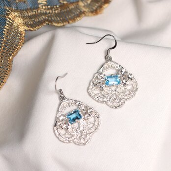 【一点もの】レース模様ピアス（Silver×ブルートパーズ）