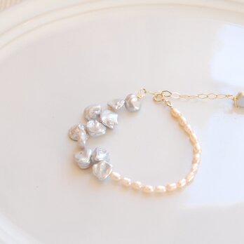 グレーケシとライス型パールのブレスレット　１４kgf