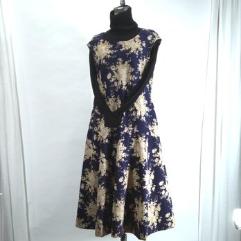 シャツコールバイアスハギのフレンチワンピース（紺）のコピー