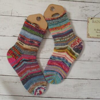 　手編みソックス　冷え対策　Opal カラフル①