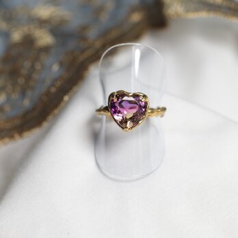 【一点もの】リング（真鍮×ガラス　パープル×ピンク×イエロー）フリーサイズ