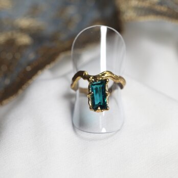 【一点もの】リング（真鍮×ガラス　マリンブルー）