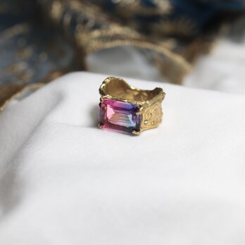 【定番商品】幅広リング（真鍮×ガラス　ピンク×ブルー）