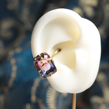 【一点もの】イヤカフ（真鍮×ガラス　ピンク×ブルー）