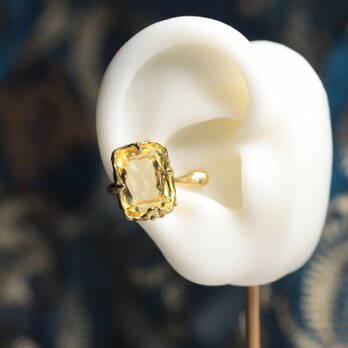 【一点もの】イヤカフ（真鍮×ガラス　レモンイエロー）