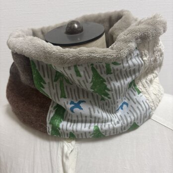 ハンドメイド☆ネックウォーマーミナペルホネンニットパッチワークファB