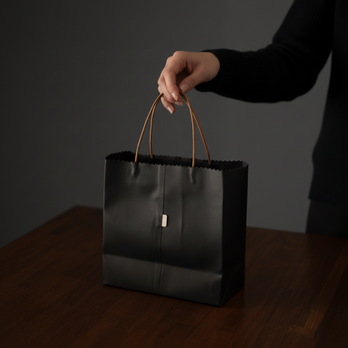 紙袋モチーフの本革バッグ｜折りたたみ可能 牛革ショッピングバッグ ブラック