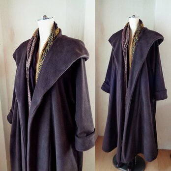 魔法使い♥超軽量 ビッグフード ローブコート♥ダークチョコ♥アンチピリング加工 ふんわり上質フリース