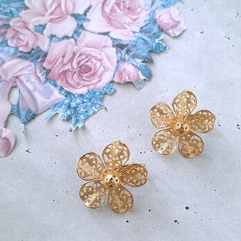 gold filigree flower ヴィンテージイヤリング