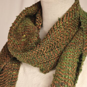 手織りきびそシルク　ヘリボーン柄マフラー