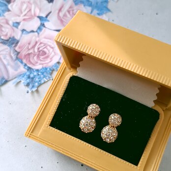 《SWAROVSKI》 clear rhinestone two dome スワロフスキー ヴィンテージピアス