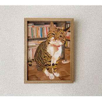 「書斎の猫」額縁入り（複製画）