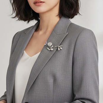 ローズモチーフ ブランチブローチ 光沢シルバー【ebro19-2】