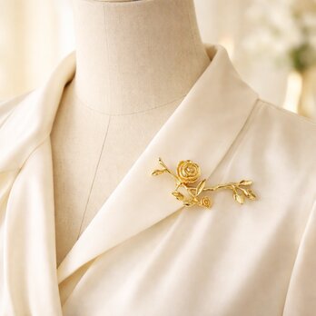 ローズモチーフ ブランチブローチ 光沢ゴールド【ebro19-2】