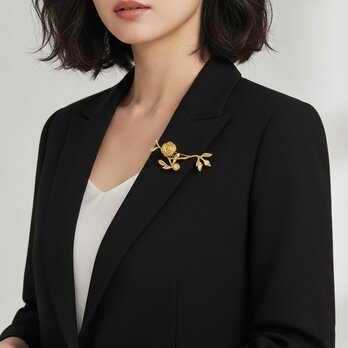 ローズモチーフ ブランチブローチ 光沢ゴールド【ebro19-2】