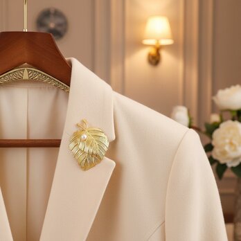 リーフモチーフ パール付き ブローチ ゴールド【ebro26-2】