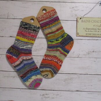 　手編みソックス　冷え対策　Opal カラフルA