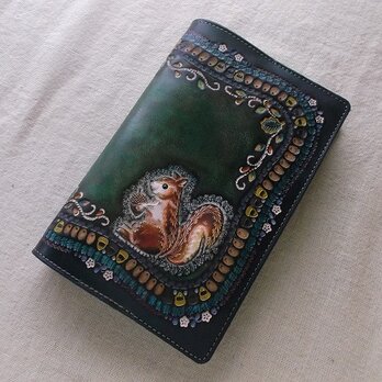 新書ブックカバー  牛革拭き染め