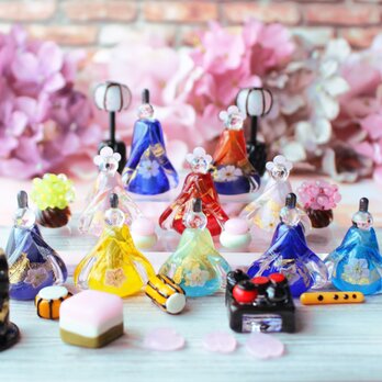 早割セール(～12/30)2026年ひな祭り＊とんぼ玉ひな人形 ガラスのミニチュア雛人形・三人官女と五人囃子