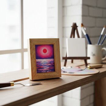 お守りのように飾る ミニ絵画「ストロベリームーン」油彩画