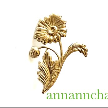 【アメリカ製　お花　つぼみ (真鍮　46mm） ピンブローチ】留め具２か所　卒業式