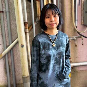 タイダイ 長袖Ｔシャツ Mサイズ ブラック×グレー ムラ染め HIPPIES DYE HD25-18