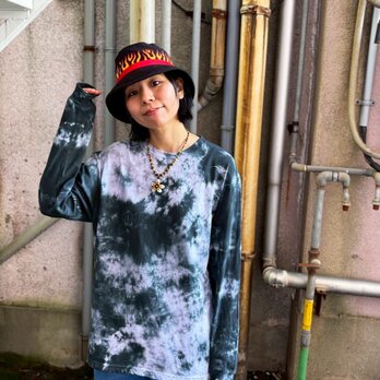 タイダイ 長袖Ｔシャツ Lサイズ ブラック ムラ染め HIPPIES DYE HD25-20