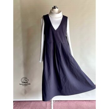 Vネックジャンスカ◆【やわらかコットンリネン】グレイッシュパープル◆M・L・LL