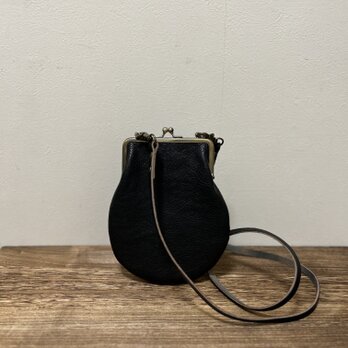 姫路レザー親子がま口ポシェット◆焦げ茶　カード入れ　スマホショルダー　サコッシュ