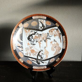 花と鳳凰と貴族◆佐治貿易　SAJI HANDMALEREI 輸出用　色絵金彩大皿　飾り皿　手描き　美術品　ビンテージ