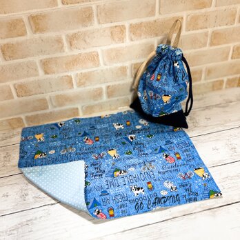 給食２点セット　【フレンチブルドッグ★青】