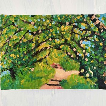 油彩画　原画「近所の風景　堤防」16×23㎝・サムホールサイズ 風景画