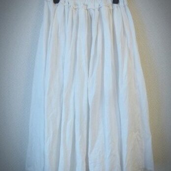 リネン　ギャザースカート　ホワイトの画像
