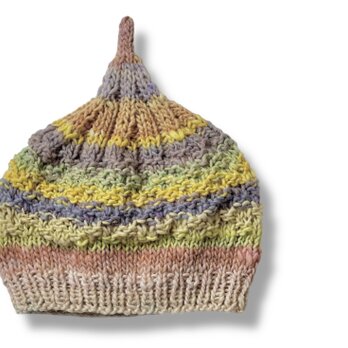 １点限定！　新作2025どんぐりニット帽子　野呂英作毛糸使用　マカロンカラー　クリスマスギフト・プチギフト