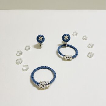 【2way】気分に合わせて２通りを愉しめるイヤリングo-raka 金属ｱﾚﾙｷﾞｰ対応 ブルー&シルバー