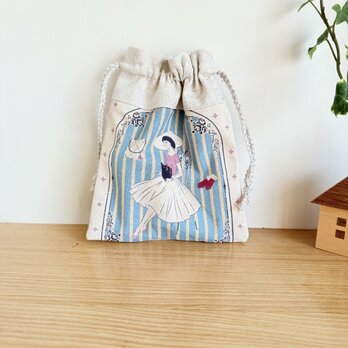 レトロ柄の巾着袋