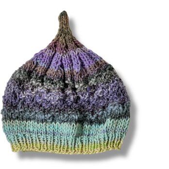 １点限定！　新作2026どんぐりニット帽子　野呂英作毛糸使用　パープルグレーグラデーション　誕生日ギフト・プチギフト
