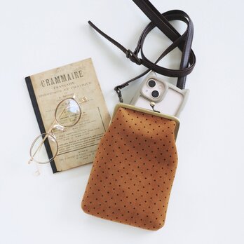 ■ピンドットコーデュロイのがま口スマホショルダーポーチ Mサイズ■ camille (cdr-pdot)