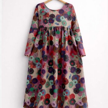 綿麻ワンピース リネン 長袖 花柄 ロングドレス レディス 春秋冬 大人カジュアル ギフト コットン  綿  通勤通学 おしゃれ