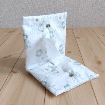 華やか花柄刺繍　携帯ティッシュケース　ボックスティッシュから詰替え　ホワイト　569